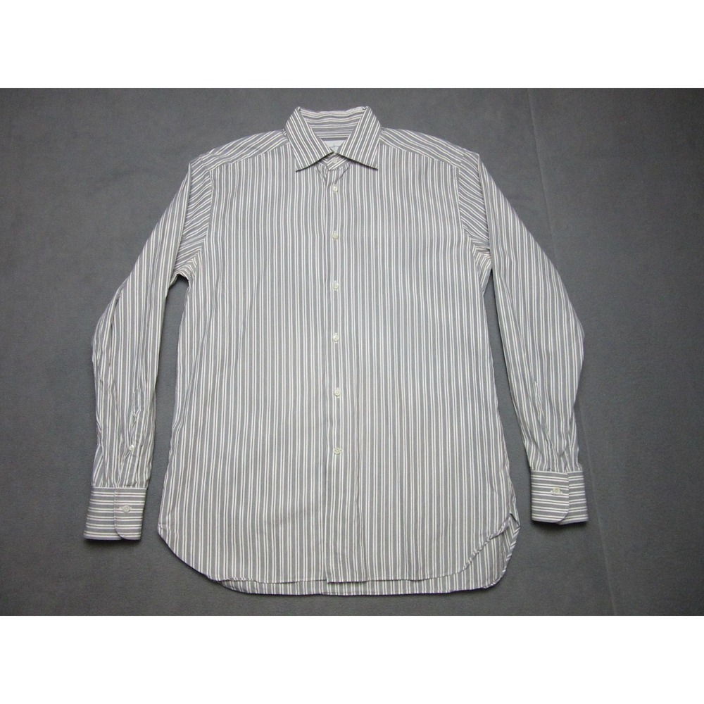 Ermenegildo Zegna Shirt Mens Large Gray Red Striped Long Sleeve Button Up
